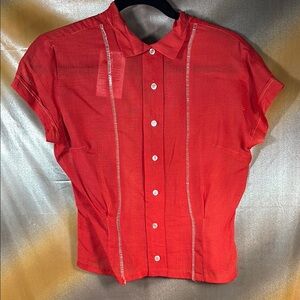 Vintage bespoke cotton 50’s Red Button-Up Women's‎ Top F1